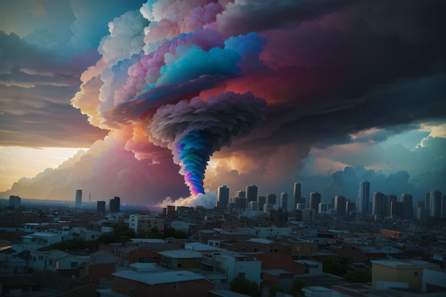 Foto een tornado verscheen in de buurt van de stad.