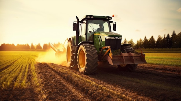 een tractor die door een veld rijdt