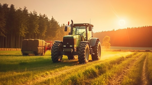 een tractor die op een veld rijdt