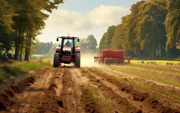 Een tractor in een groot veld