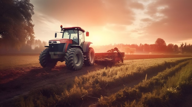 Een tractor tijdens de oogst kleurrijke illustratie Generatieve AI