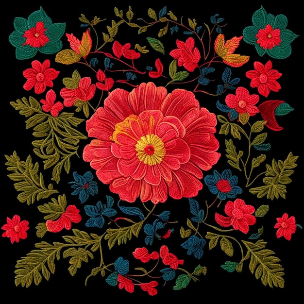 een traditioneel Mexicaans borduurpatroon met ingewikkelde en delicate bloemmotieven