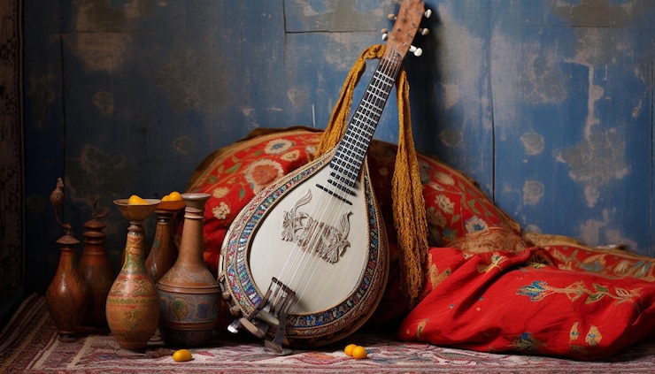 Foto een traditioneel pakistaans muziekinstrument zoals een sitar of tabla