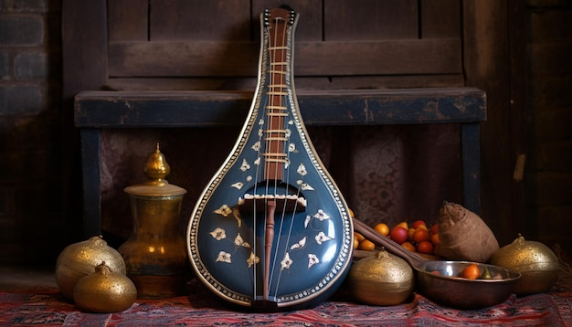 Foto een traditioneel pakistaans muziekinstrument zoals een sitar of tabla