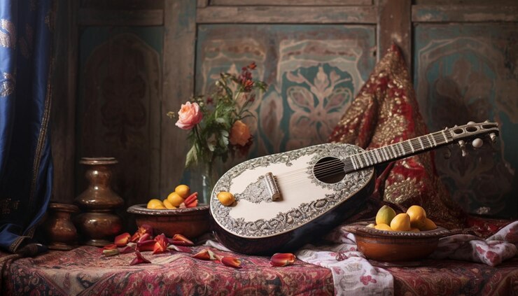 Foto een traditioneel pakistaans muziekinstrument zoals een sitar of tabla