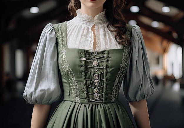 een traditionele Duitse jurk tentoongesteld in de stijl van lichtgrijs en groen