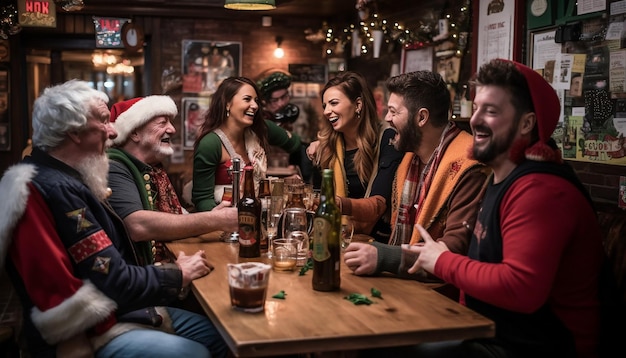 Een traditionele Ierse pub scene met klanten in feestelijke kleding