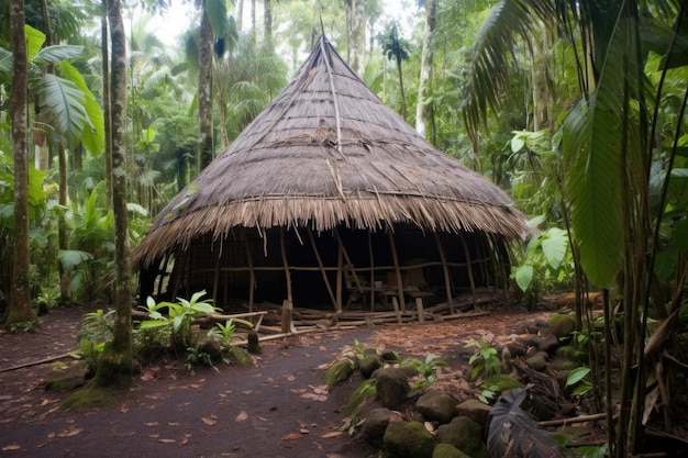 Een traditionele inheemse hut gelegen in een bos