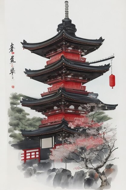 Een traditionele inkt schilderij van Asakusa