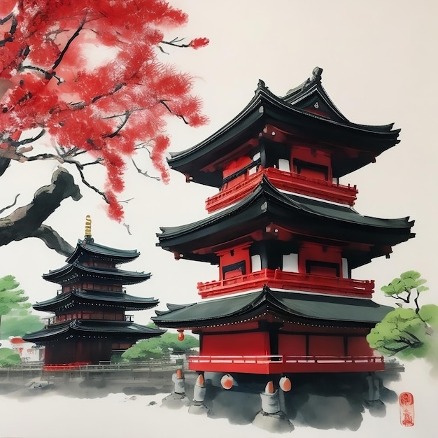 Een traditionele inkt schilderij van Asakusa