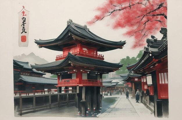 Een traditionele inkt schilderij van Asakusa