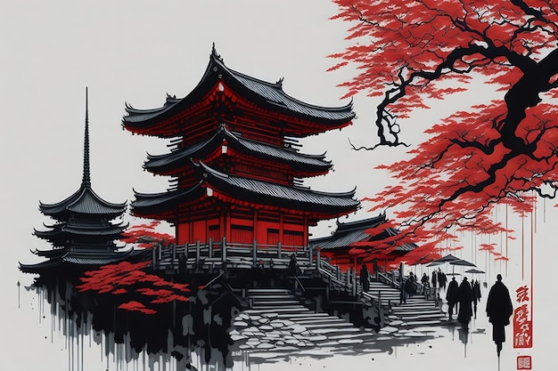 Een traditionele inkt schilderij van Asakusa