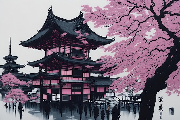 Een traditionele inkt schilderij van Asakusa