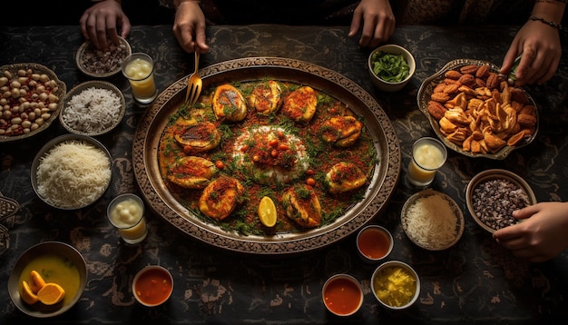 Foto een traditionele nowruz-maaltijd die wordt geserveerd