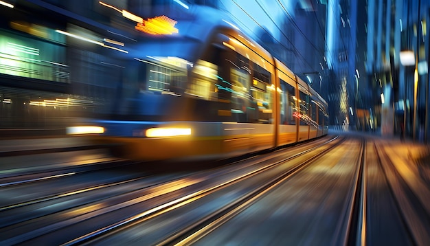 een tram beweegt langs de sporen in de stad