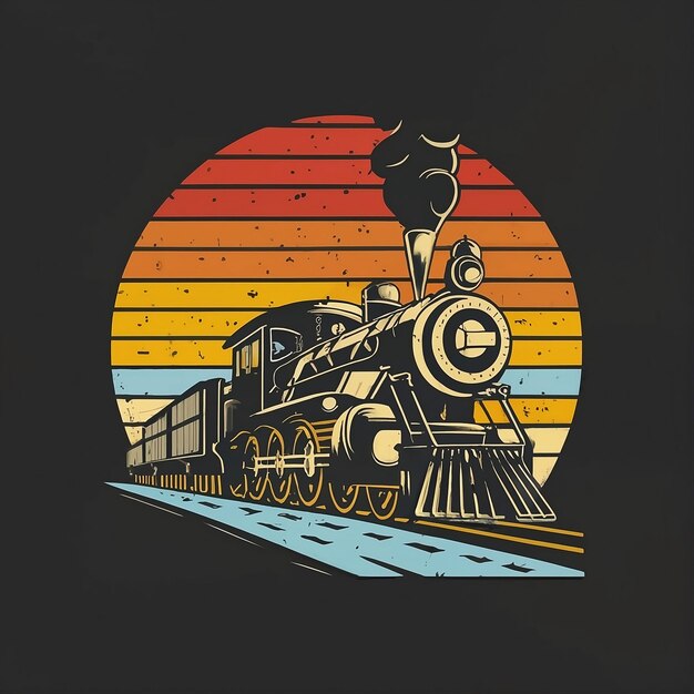 een trein met een kleurrijke cirkel in het midden t-shirt ontwerp