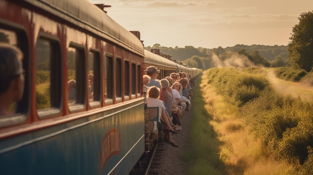 Een trein met het woord "het woord" op de zijkant. "