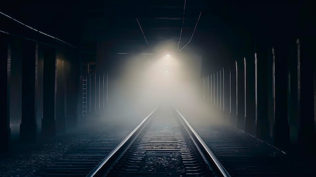 Een treinspoor met een licht bovenaan