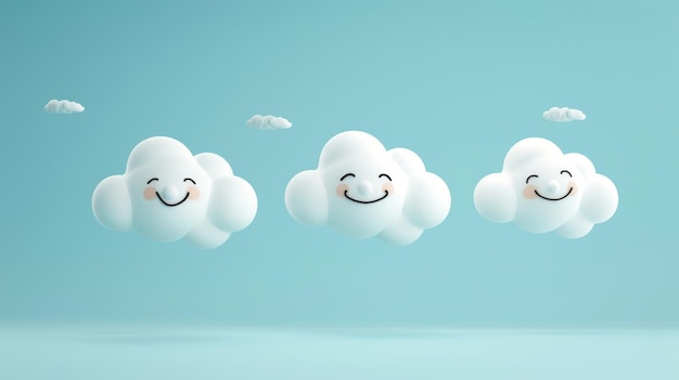 Een trio van vliegende wolken met gelukkige gezichten, door AI gegenereerde illustratie