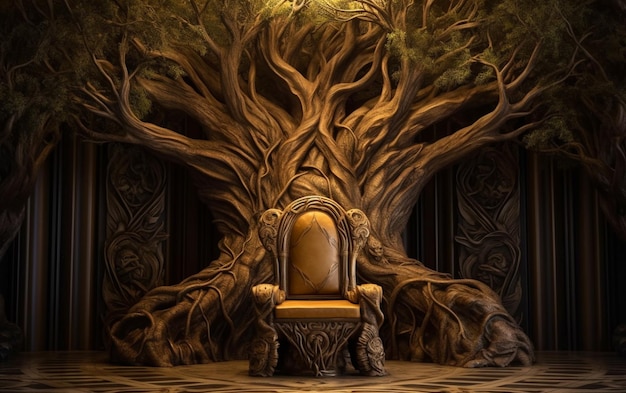 Een troon waar een boom uit groeit