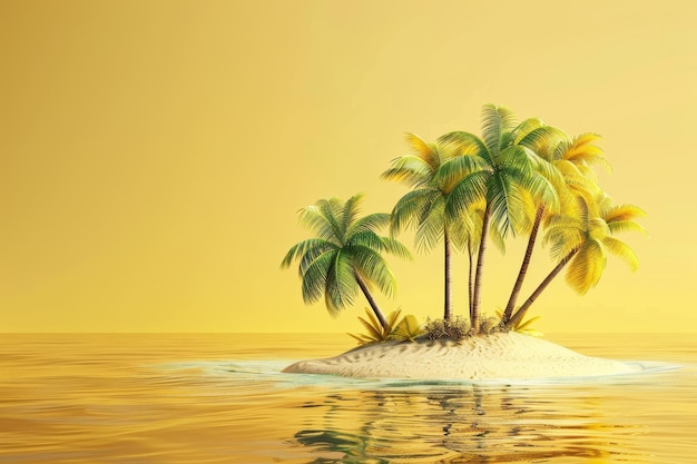 Een tropisch eiland met palmbomen en een kokosnoot op het strand