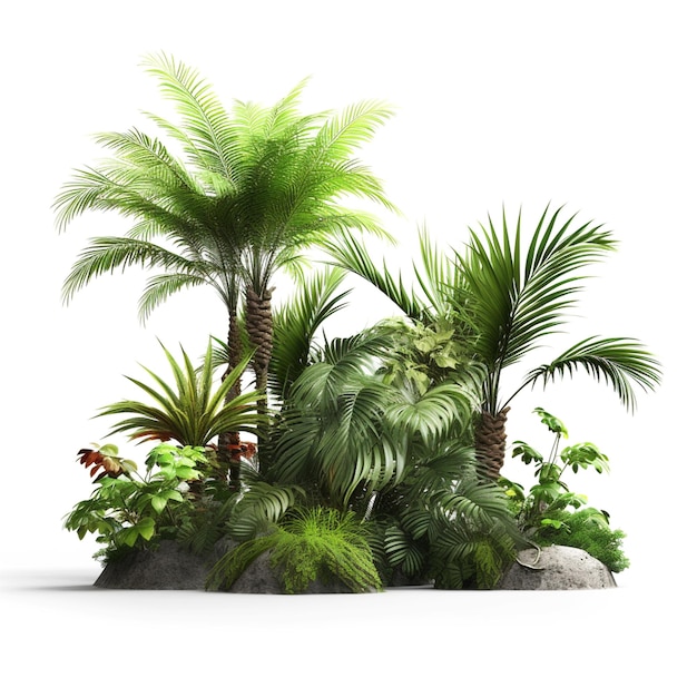 Een tropisch eiland met palmbomen erop