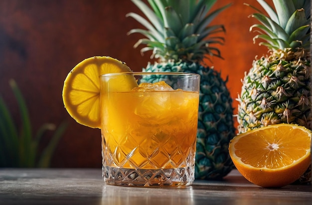 Een tropische cocktail met sinaasappel sap rum en p