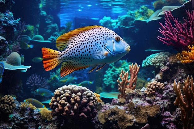 Een tropische vis die rond zijn aquarium zwemt