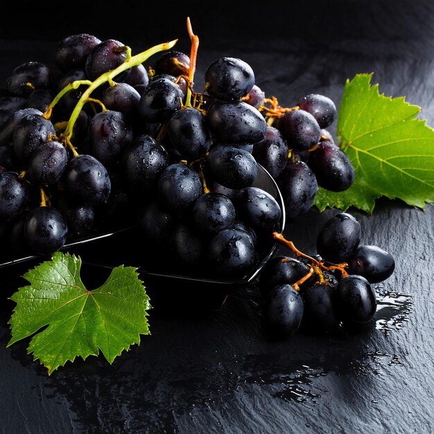 een tros druiven op zwart