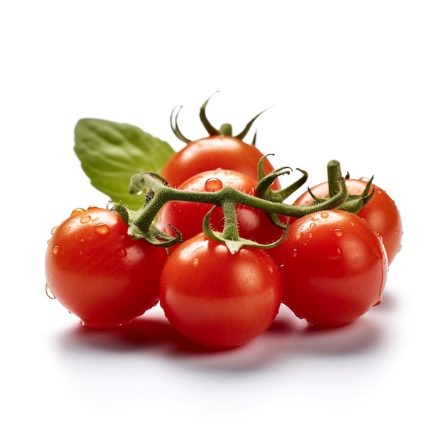 Een tros tomaten met een blad eraan