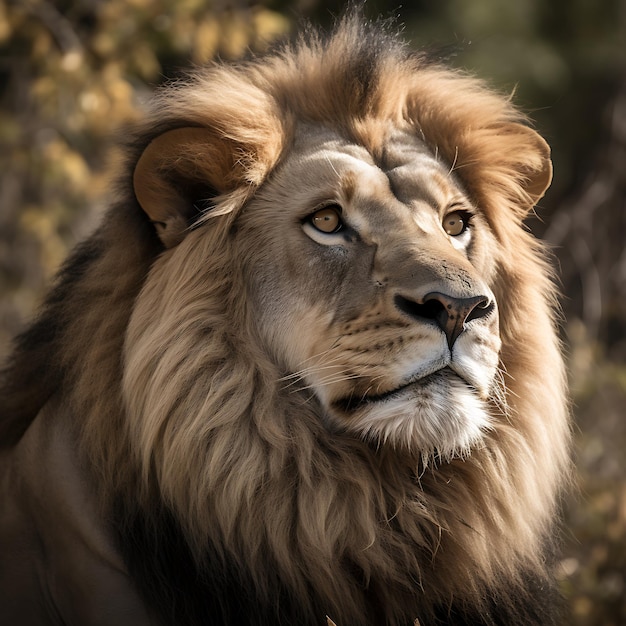 Een trotse en vorstelijke leeuw met zijn majestueuze manen die in de wind waaien