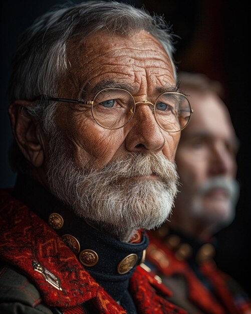 Foto een trotse glimlach van veteranen terwijl ze bij behang staan