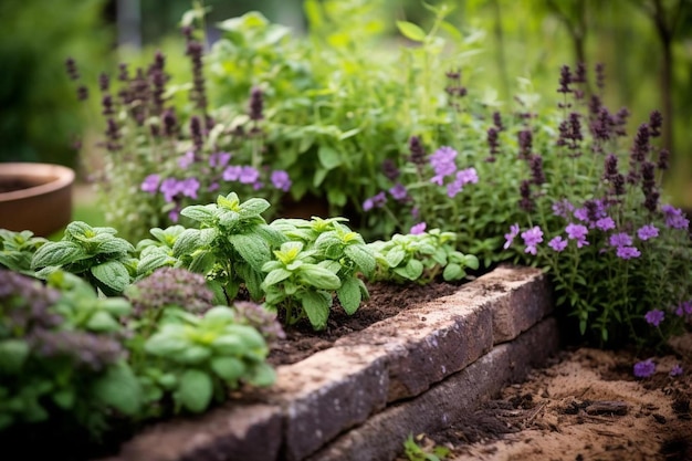 een tuin met paarse bloemen