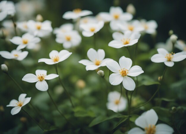 Een tuin met witte bloemen