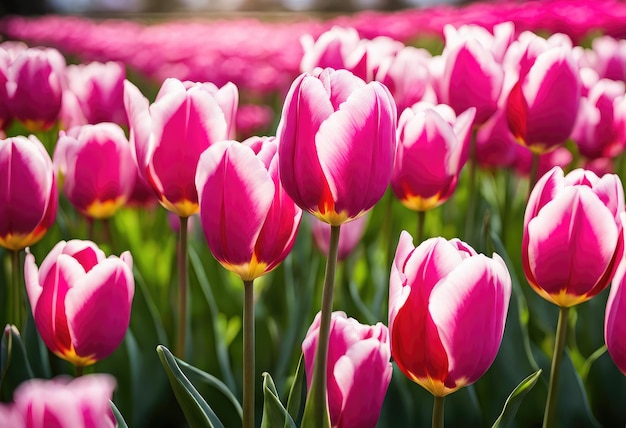 Foto een tuin vol roze tulpen