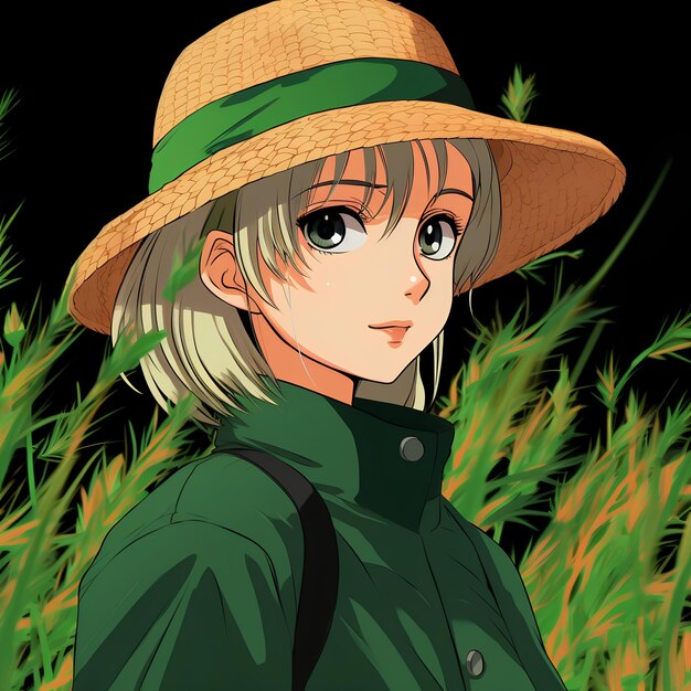 Foto een tuinboer met een hoed in anime-stijl uit de jaren '90