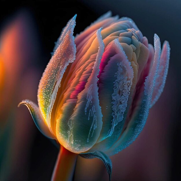 Foto een tulp met een regenboogkleurig patroon