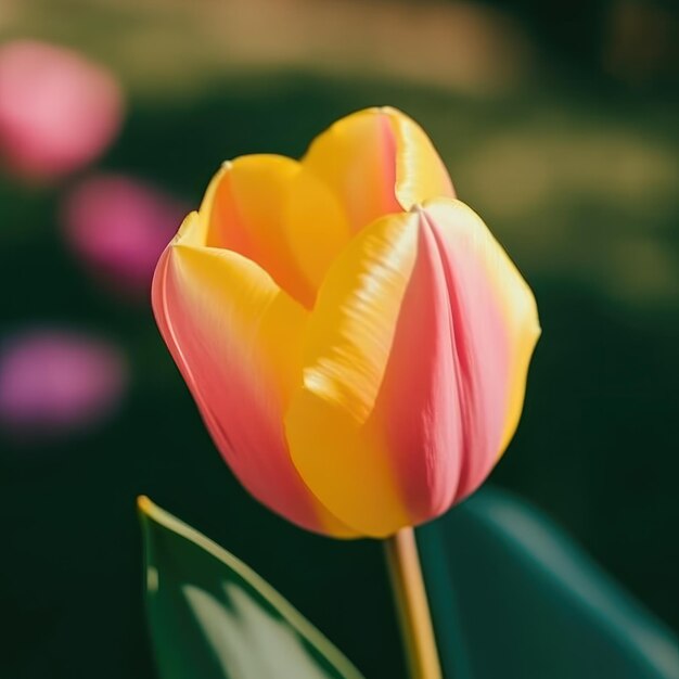 Een tulp met een roze achtergrond