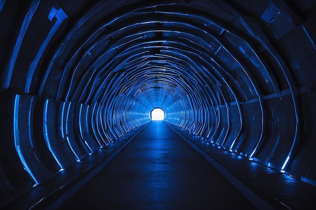 Een tunnel met een blauw licht en een blauwe licht