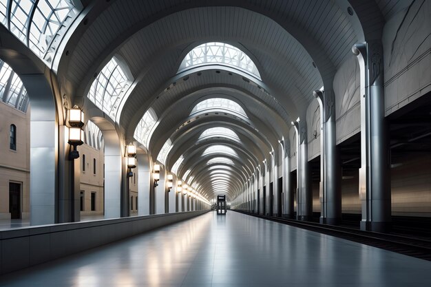 Een tunnel met een gebouw waar het woord terminal op staat