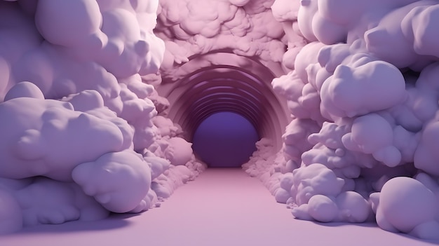 Een tunnel met een paarse bal in het midden