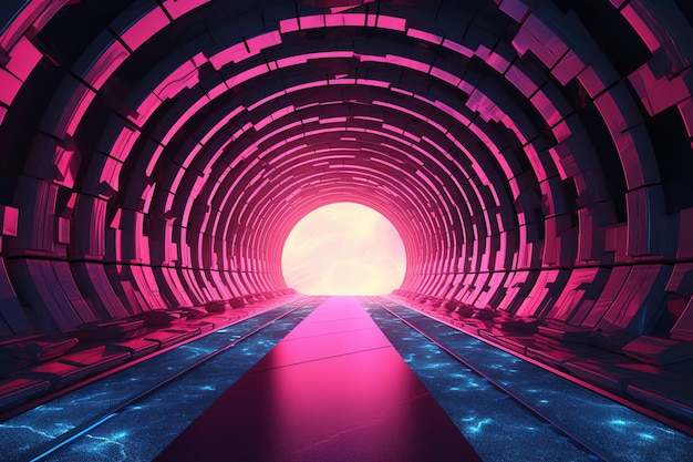 Een tunnel met een roze licht aan het einde ervan