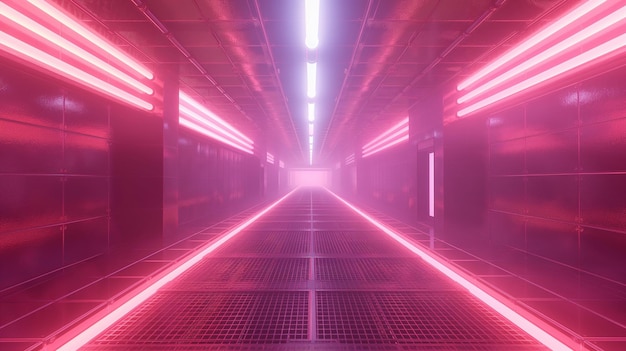 Een tunnel met een roze licht erop.