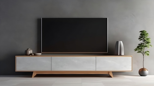 Een tv meubel met een speaker erop.