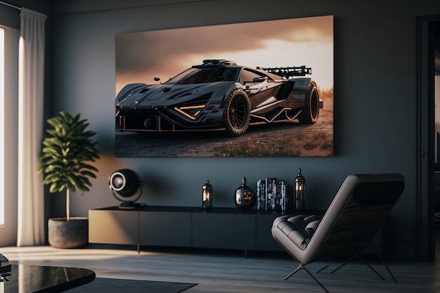 Een tv-scherm met Lamborghini op.