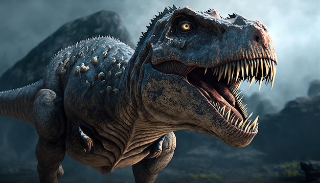 Een tyrannosaurus rex wordt getoond in een scène uit de Jura-wereld.
