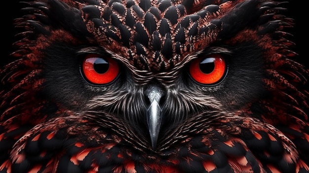 Een uil met rode ogen en een zwarte snavel