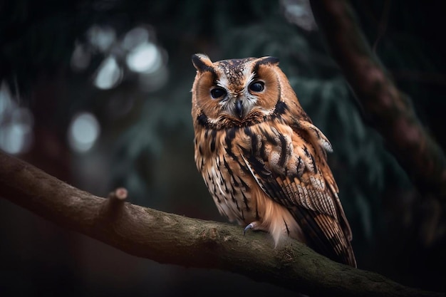 Een uil zit op een tak in het bos AI gegenereerd