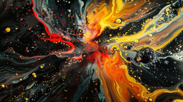 Een uitbarsting van dynamische vloeibare kunstbewegingen creëert een betoverende abstracte explosie.