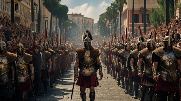 Een uitgebreide parade eert de triomf van de gladiatoren.